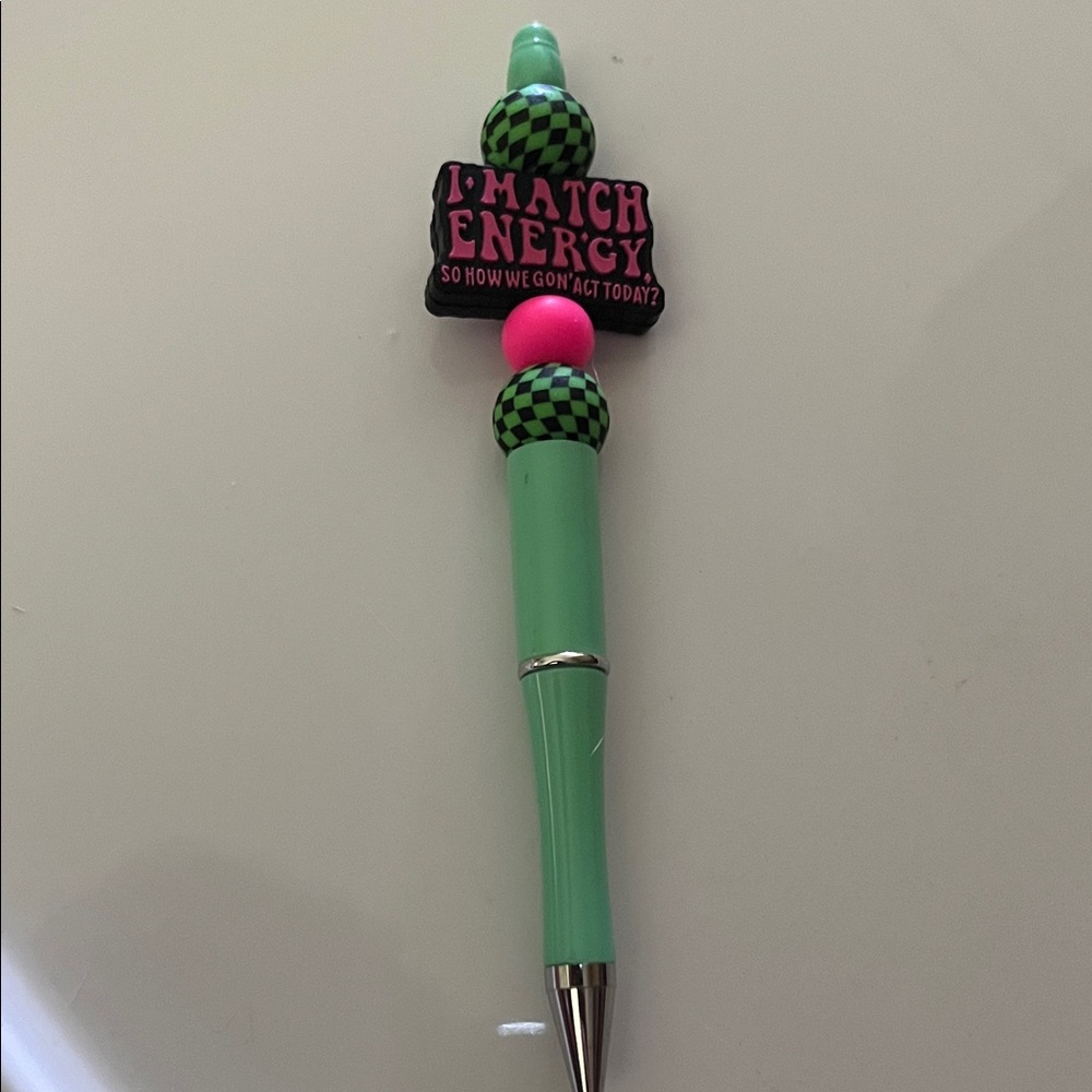 Vibrant Green and Pink Checkered Pen